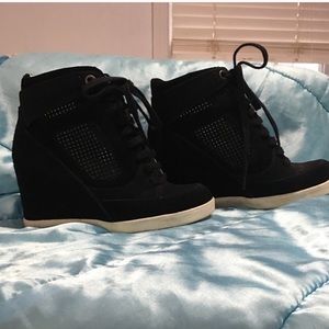 French connection stacked up lace up booties